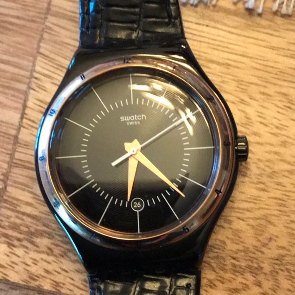 Swatch rose gold watch